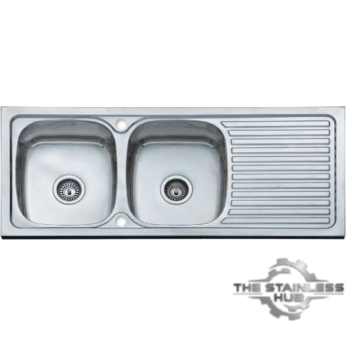1200 x 500mm Inset Sink, Double Bowl, Single Drainer Reversible Stainless Hub
