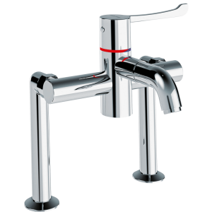 Delabie SECURITHERM BIOCLIP thermostatic sink mixer in chrome-plated brass with hygiene control lever and anti-scald protection.