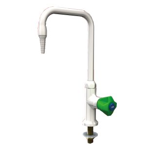 Watersaver BT611 single water tap with white powder-coated finish and rigid gooseneck for lab use.