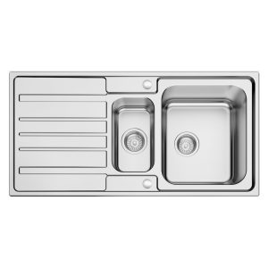 Scott & James 1000mm stainless steel 1.5 bowl sink with reversible drainer and basket strainer wastes.