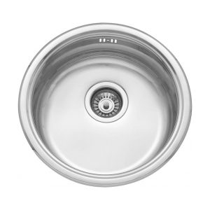Scott and James inset round bowl in stainless steel, available in 450mm and 490mm sizes, designed for compact kitchen and utility installations.