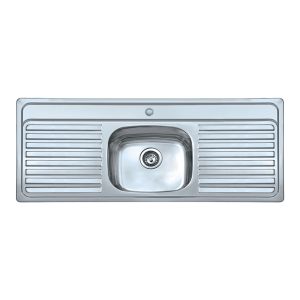 Scott & James stainless steel single bowl double drainer sink with polished finish, available with single or double tap holes.