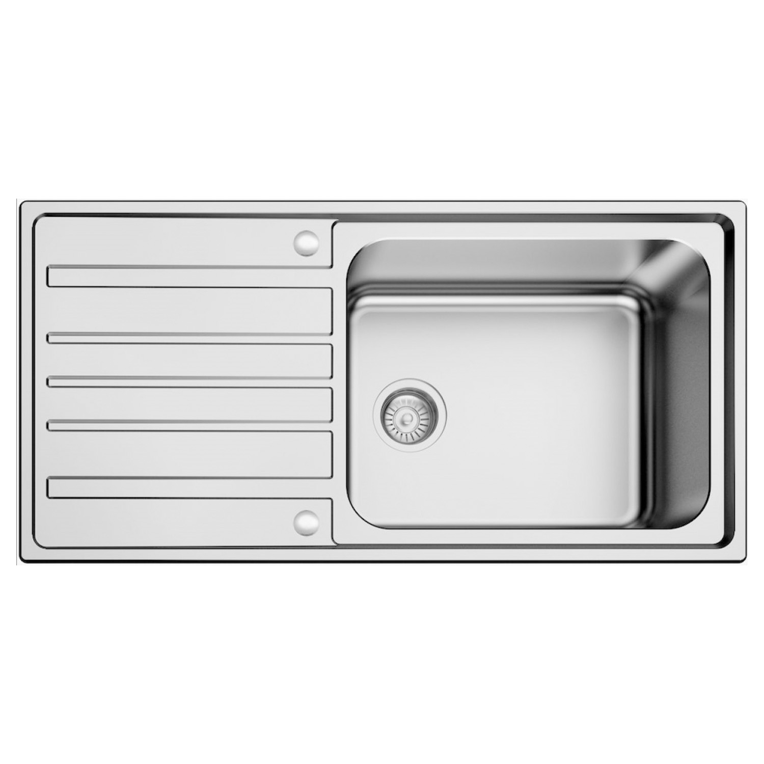 Scott & James 1000mm superdeep stainless steel sink with single bowl, reversible drainer, and basket strainer waste.