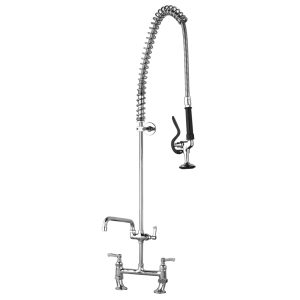 Mechline AquaJet pre-rinse spray unit with deck-mounted design, optional bowl filler, and twin pedestal configuration.