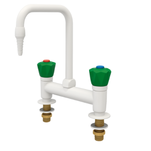 Watersaver BT1614WSA laboratory mixer tap with white powder-coated finish and convertible gooseneck.