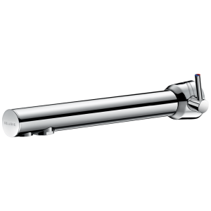 Delabie BINOPTIC MIX electronic mixer with chrome-plated brass body, infrared sensor, and IP65-rated control unit.