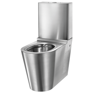 Delabie MONOBLOCO S21 WC pan with integrated cistern in satin stainless steel, featuring dual flush and seamless design.