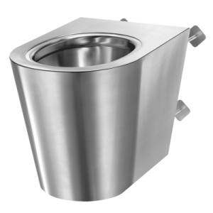 Delabie S21 P TC floor-standing WC pan in polished satin stainless steel with seamless design and concealed flushing rim.