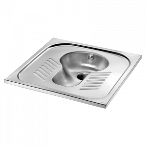 SHA 700 stainless steel squat WC pan with seamless bowl, non-slip foot area, and flushing spreader – ideal for public and commercial restrooms.