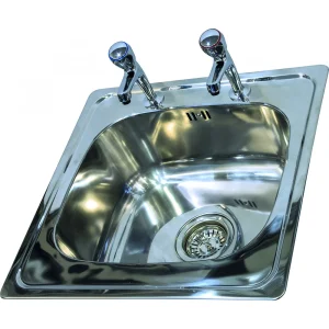 Scott & James 500mm x 500mm inset sink bowl with 2 tap holes. Stainless steel, 0.8mm thick. Bowl size: 400mm x 360mm x 165mm. Fits 500mm base unit. Taps not included.