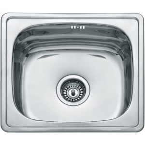 Scott & James 480mm stainless steel single inset bowl with no tap hole and basket strainer waste.