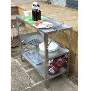 Modular stainless steel shelving unit with 2 shelves – greenhouse staging setup”