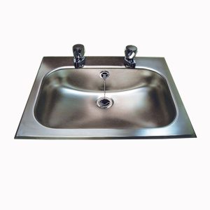 Pland Bermuda stainless steel wash basin with satin finish, 406 x 260 x 127mm, includes fixings and waste kit, tap holes pre-drilled.