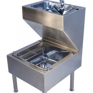 Samoa Janitorial Unit with basin and bucket sink, WRAS approved tap, adjustable feet, and crack-free design. HTM64 & HBN0010 compliant.