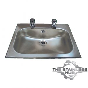 Stainless steel inset washbasin.
