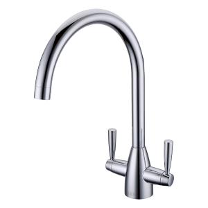 DANTI dual handle tap in Chrome, Brushed, Black, and Copper finishes, WRAS approved, suitable for low-pressure systems.