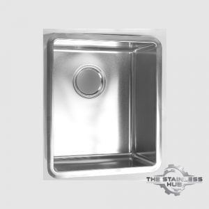 Undermount kitchen sink with 15mm tight corner radius, electro-polished 304 stainless steel finish, 340 x 400 x 200mm deep,