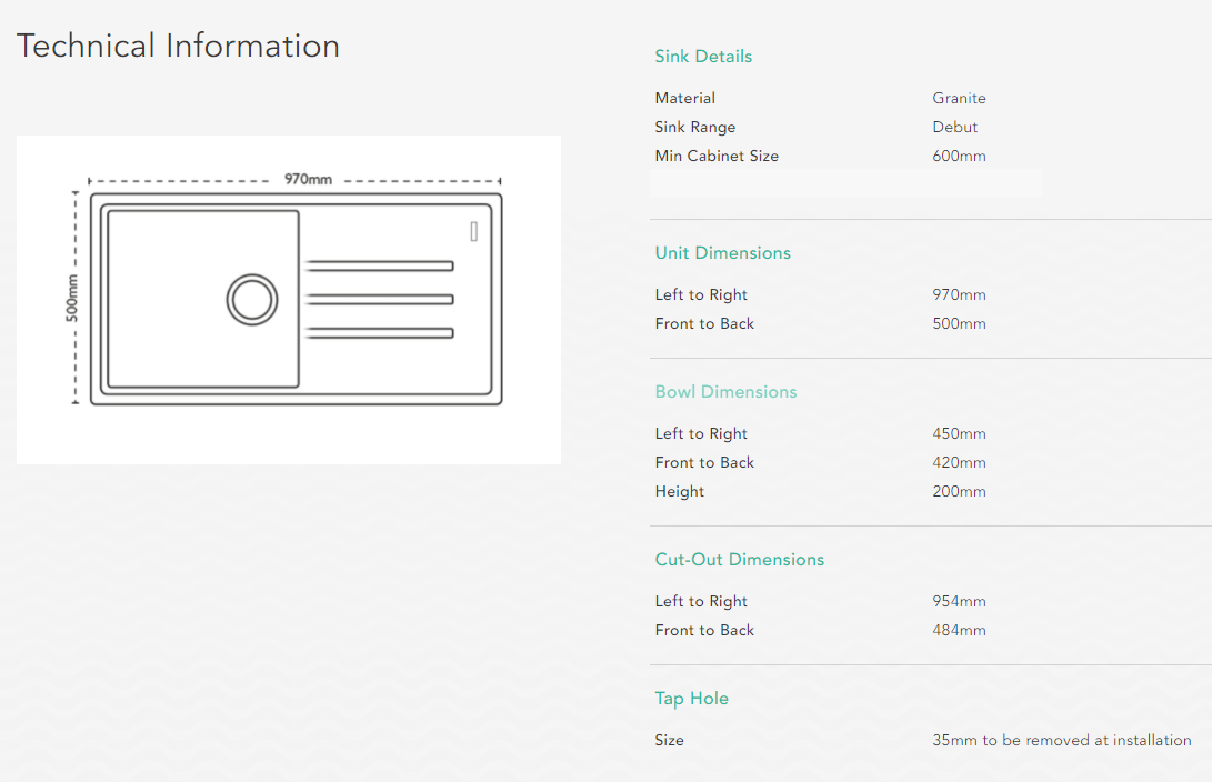 Carron Phoenix Debut 105 Sink - 970mm x 500mm - Image 2
