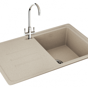 Cannon Phoenix Debut 100 single bowl kitchen sink with integrated drainer in Champagne finish, includes waste kit, fits 500mm cabinets.