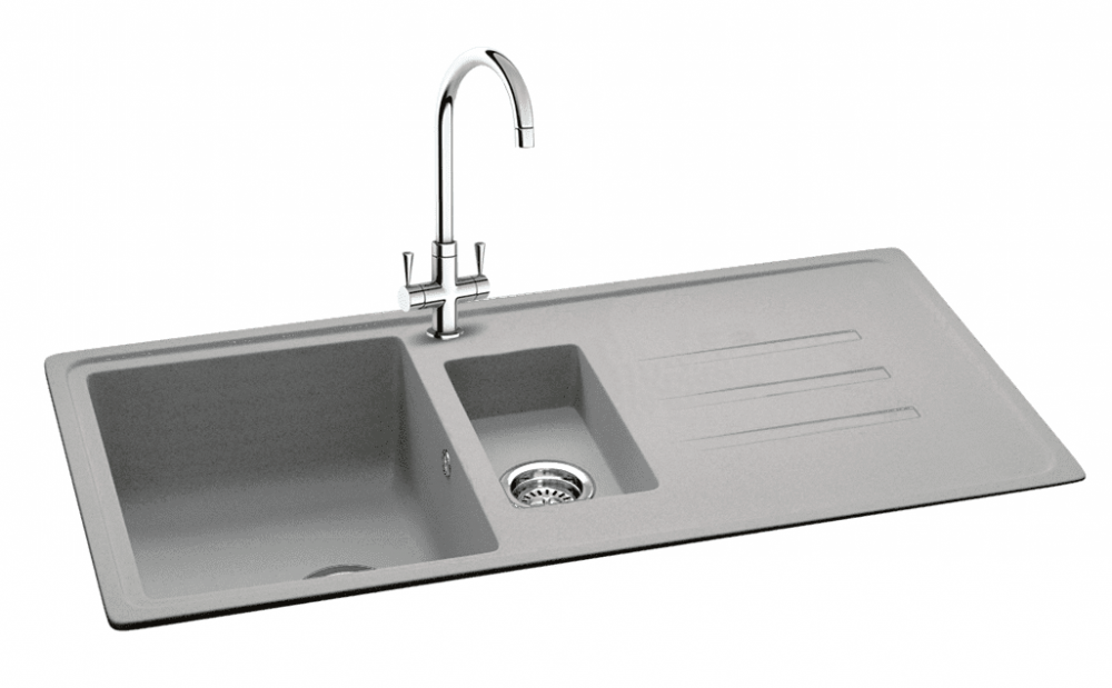 “Carron Phoenix Debut 150 Sink – Stone Grey Dual Bowl Kitchen Sink”