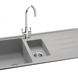“Carron Phoenix Debut 150 Sink – Stone Grey Dual Bowl Kitchen Sink”