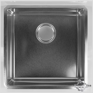 stainless steel under-mount sink with 15mm radius corners, electro-polished finish, and waste disposal-ready design in multiple sizes.