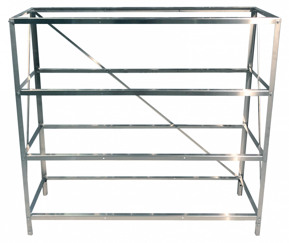 "4 tier stainless steel greenhouse staging seed tray stand made in the UK – durable, weather-resistant plant shelving for indoor and outdoor use"