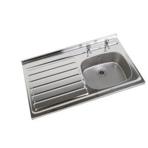 "1000mm stainless steel catering sink with left-hand drainer, available with a stand, and undershelf – 304 grade for commercial kitchens