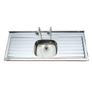 Troy Sit-on Sink Top – 316 grade stainless steel with double drainer and single bowl, designed for chemical resistance and hygiene in laboratory and healthcare environments.