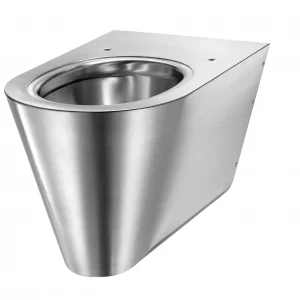"Wall-hung S21 S WC pan made from 1.5mm thick 304 stainless steel with satin finish, featuring a seamless pressed bowl, concealed flushing rim, and TORX security fixings—ideal for residential, commercial, and public bathrooms."