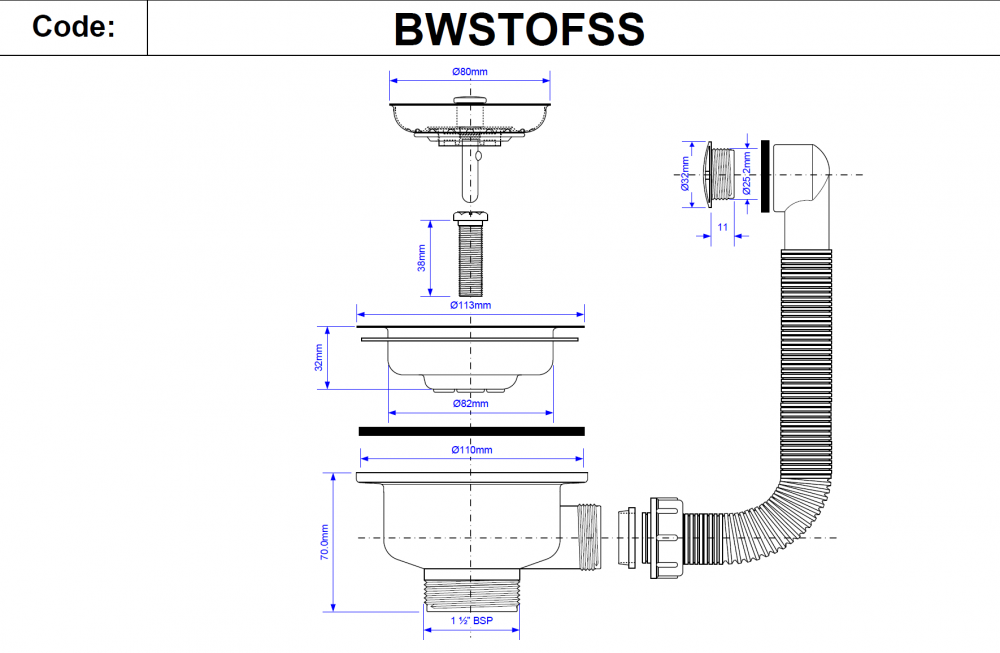 McAlpine BWSTOFSS 1" 1/2 Basket Strainer Waste and Overflow, Chrome - Image 2