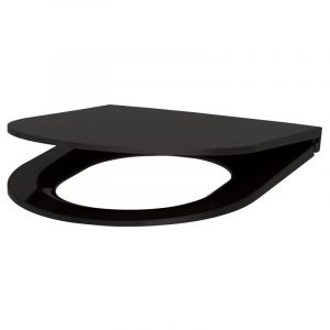 Black slimline Duroplast toilet seat with lid and 304 stainless steel hinges, compatible with S21 WC models.