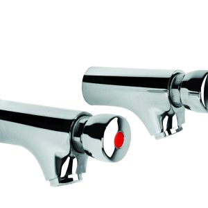 Inta wall and basin mounted push tap in chrome finish with manual push operation and automatic shut-off.